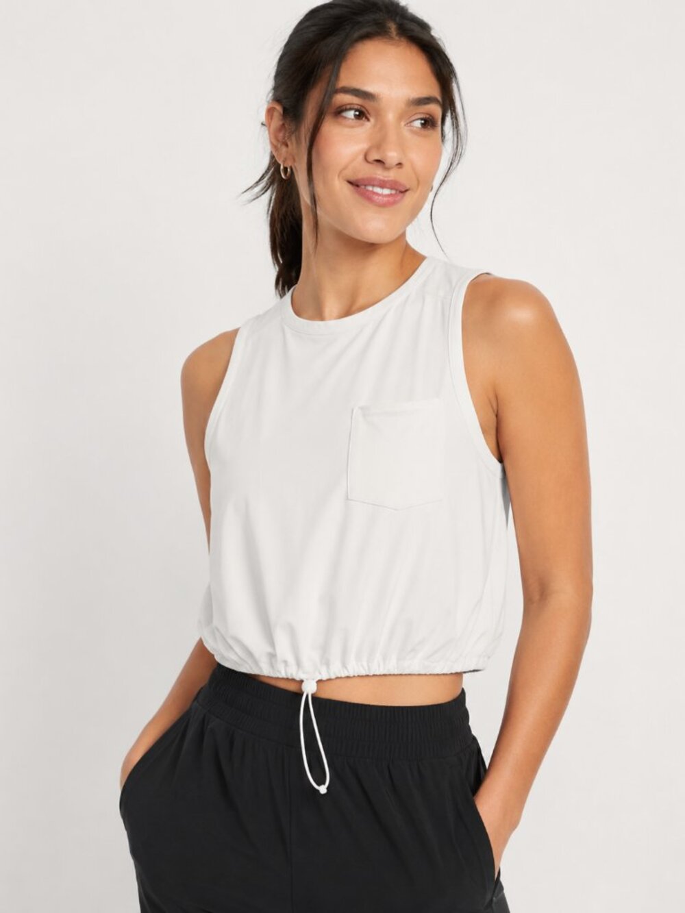 Old Navy Active White Cream Drawstring Hem Performance Tank Top Large Athleisure
